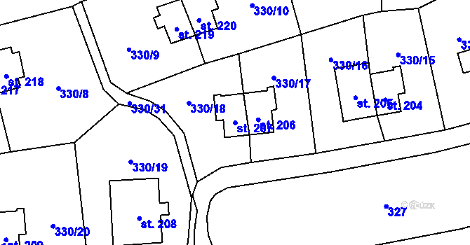 Parcela st. 207 v KÚ Rybitví, Katastrální mapa