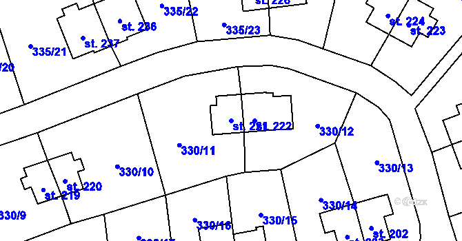 Parcela st. 221 v KÚ Rybitví, Katastrální mapa