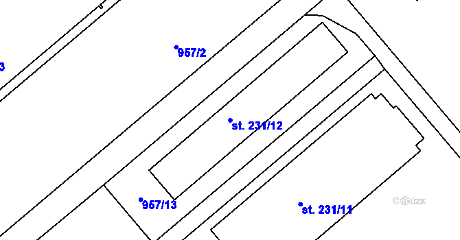 Parcela st. 231/12 v KÚ Rybitví, Katastrální mapa