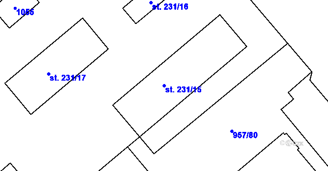 Parcela st. 231/15 v KÚ Rybitví, Katastrální mapa