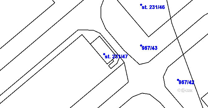 Parcela st. 231/47 v KÚ Rybitví, Katastrální mapa