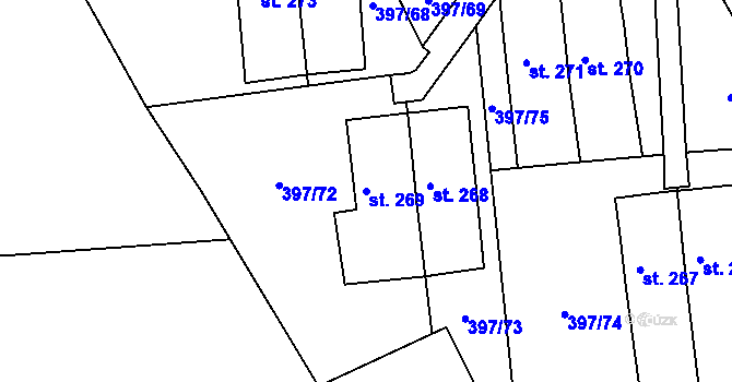 Parcela st. 269 v KÚ Rybitví, Katastrální mapa