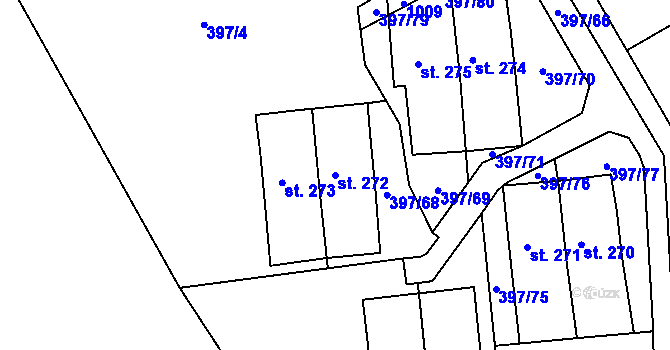 Parcela st. 272 v KÚ Rybitví, Katastrální mapa