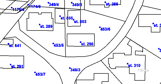 Parcela st. 290 v KÚ Rybitví, Katastrální mapa