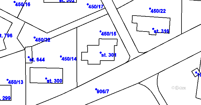 Parcela st. 301 v KÚ Rybitví, Katastrální mapa