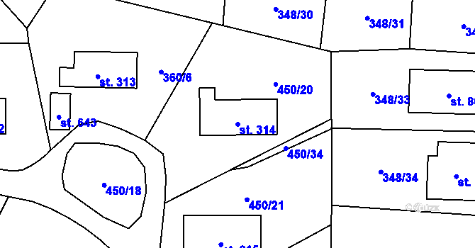 Parcela st. 314 v KÚ Rybitví, Katastrální mapa