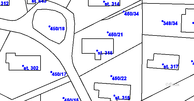 Parcela st. 315 v KÚ Rybitví, Katastrální mapa