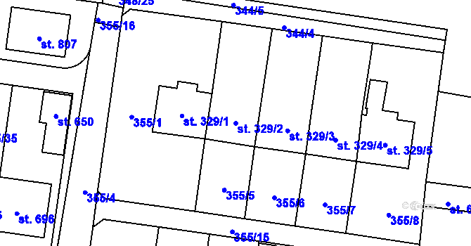 Parcela st. 329/2 v KÚ Rybitví, Katastrální mapa