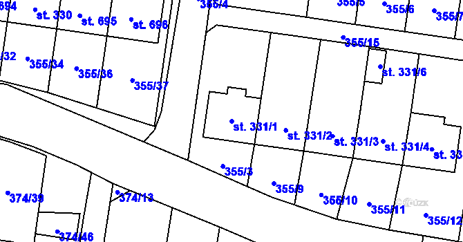Parcela st. 331/1 v KÚ Rybitví, Katastrální mapa