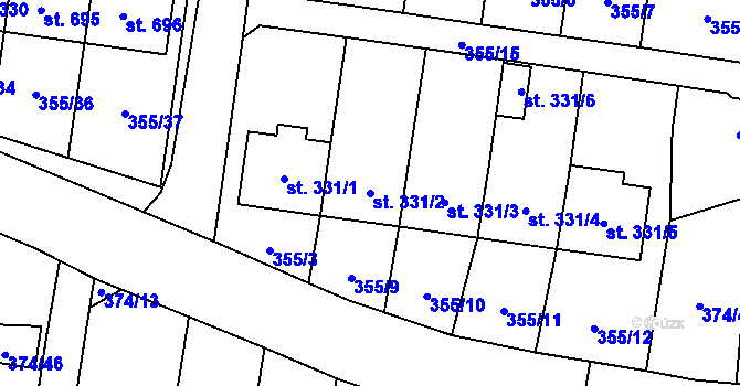 Parcela st. 331/2 v KÚ Rybitví, Katastrální mapa