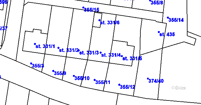 Parcela st. 331/4 v KÚ Rybitví, Katastrální mapa