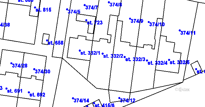 Parcela st. 332/2 v KÚ Rybitví, Katastrální mapa