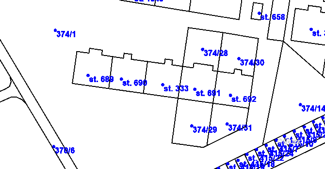 Parcela st. 333 v KÚ Rybitví, Katastrální mapa