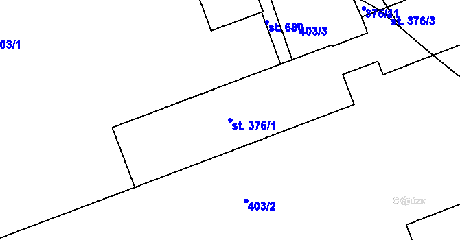 Parcela st. 376/1 v KÚ Rybitví, Katastrální mapa