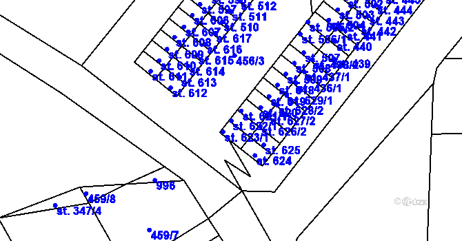 Parcela st. 622/1 v KÚ Rybitví, Katastrální mapa