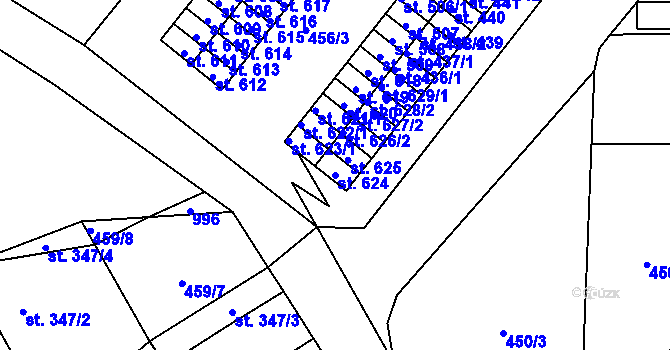 Parcela st. 624 v KÚ Rybitví, Katastrální mapa