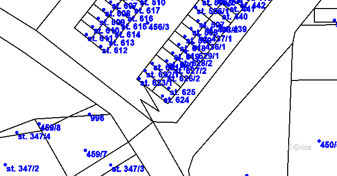 Parcela st. 625 v KÚ Rybitví, Katastrální mapa