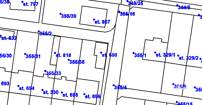 Parcela st. 650 v KÚ Rybitví, Katastrální mapa
