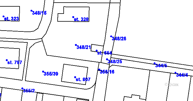 Parcela st. 654 v KÚ Rybitví, Katastrální mapa