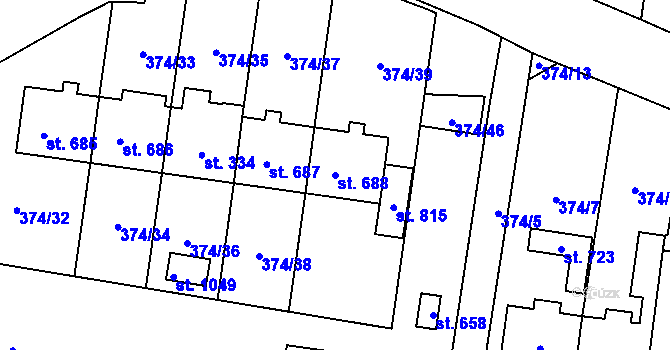 Parcela st. 688 v KÚ Rybitví, Katastrální mapa