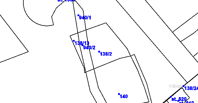 Parcela st. 138/2 v KÚ Rybitví, Katastrální mapa