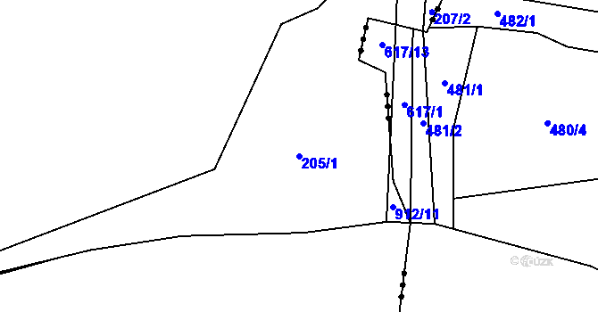 Parcela st. 205/1 v KÚ Rybitví, Katastrální mapa