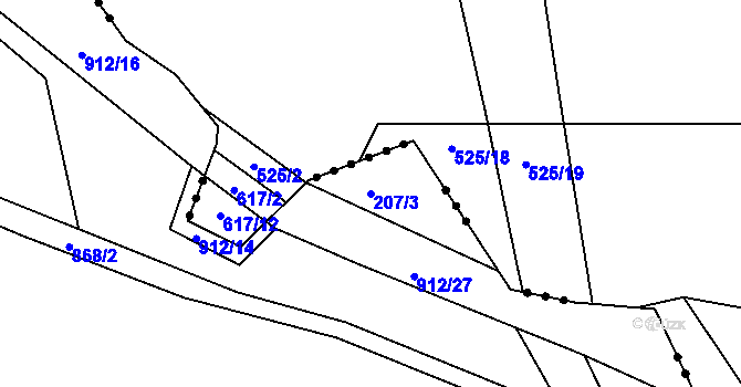 Parcela st. 207/3 v KÚ Rybitví, Katastrální mapa