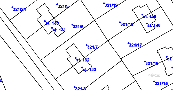 Parcela st. 321/7 v KÚ Rybitví, Katastrální mapa