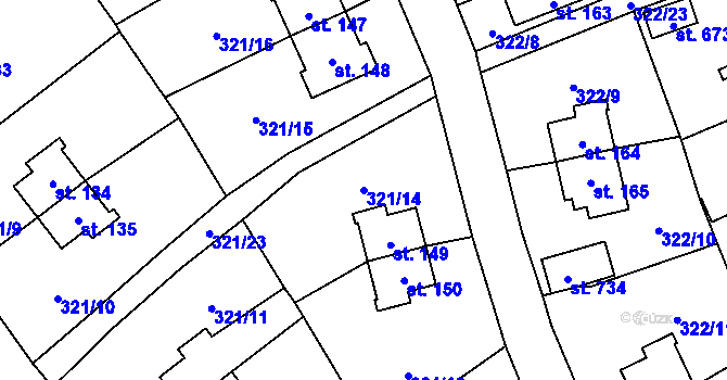 Parcela st. 321/14 v KÚ Rybitví, Katastrální mapa