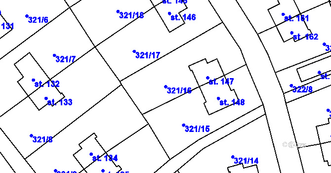 Parcela st. 321/16 v KÚ Rybitví, Katastrální mapa