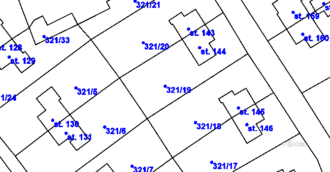 Parcela st. 321/19 v KÚ Rybitví, Katastrální mapa