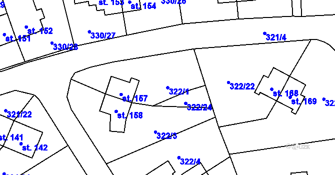 Parcela st. 322/1 v KÚ Rybitví, Katastrální mapa