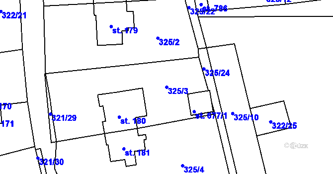 Parcela st. 325/3 v KÚ Rybitví, Katastrální mapa
