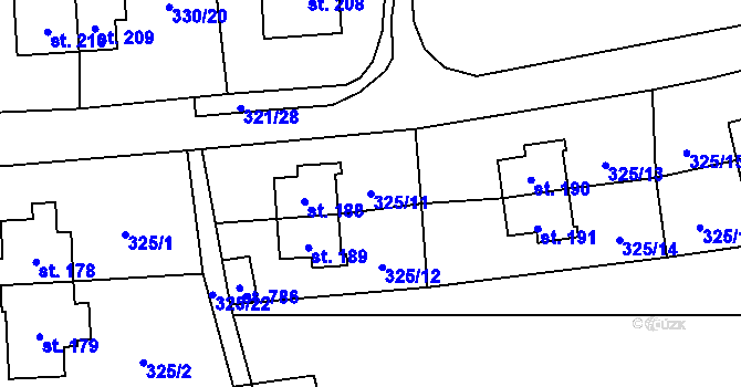 Parcela st. 325/11 v KÚ Rybitví, Katastrální mapa