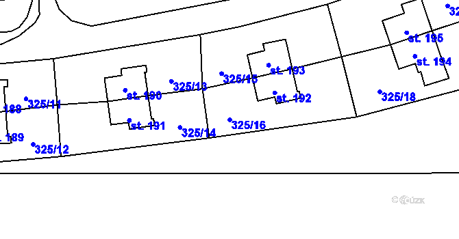 Parcela st. 325/16 v KÚ Rybitví, Katastrální mapa