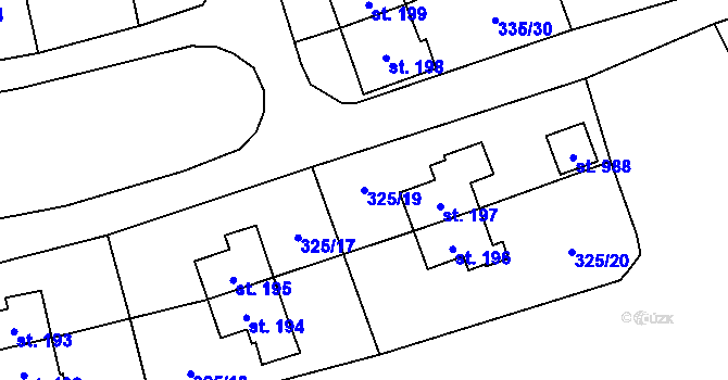 Parcela st. 325/19 v KÚ Rybitví, Katastrální mapa