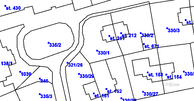Parcela st. 330/1 v KÚ Rybitví, Katastrální mapa