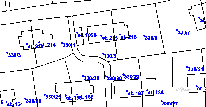 Parcela st. 330/5 v KÚ Rybitví, Katastrální mapa