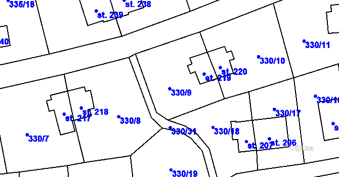 Parcela st. 330/9 v KÚ Rybitví, Katastrální mapa