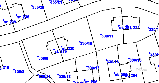 Parcela st. 330/10 v KÚ Rybitví, Katastrální mapa