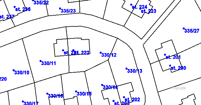 Parcela st. 330/12 v KÚ Rybitví, Katastrální mapa