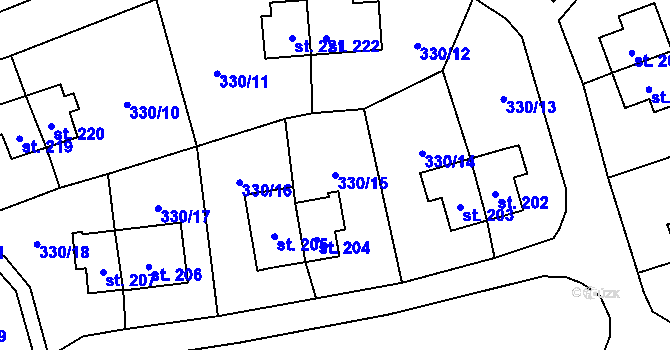 Parcela st. 330/15 v KÚ Rybitví, Katastrální mapa
