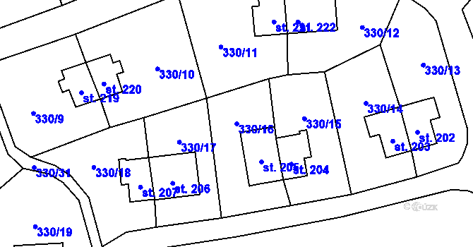 Parcela st. 330/16 v KÚ Rybitví, Katastrální mapa