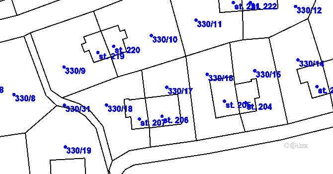 Parcela st. 330/17 v KÚ Rybitví, Katastrální mapa