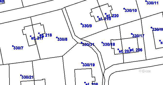 Parcela st. 330/31 v KÚ Rybitví, Katastrální mapa
