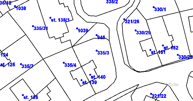 Parcela st. 335/3 v KÚ Rybitví, Katastrální mapa
