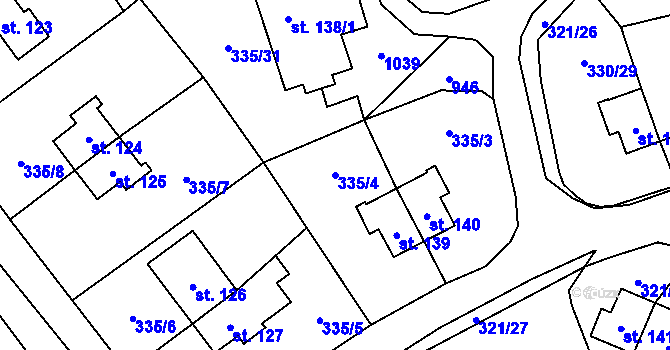 Parcela st. 335/4 v KÚ Rybitví, Katastrální mapa
