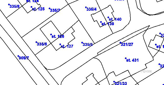 Parcela st. 335/5 v KÚ Rybitví, Katastrální mapa