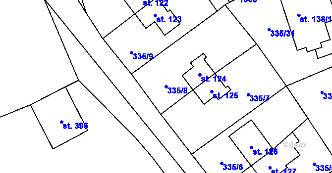Parcela st. 335/8 v KÚ Rybitví, Katastrální mapa