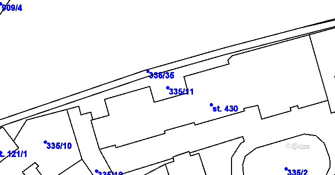Parcela st. 335/11 v KÚ Rybitví, Katastrální mapa